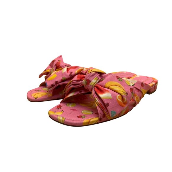 Edie Parker X J.Crew Womens Pink Fruit Print Bow Slip-On Flat Sandals Size 8.5 - Picture 3 of 9